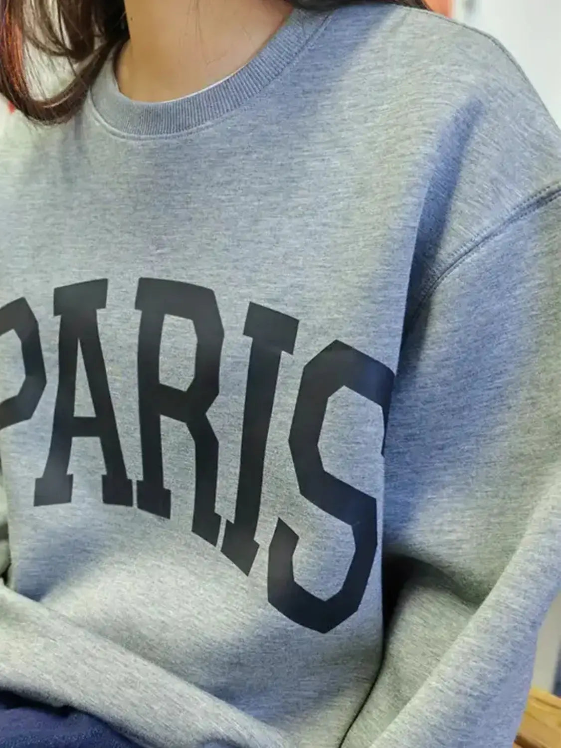 Basic Bae PARIS Round Neck Long Sleeve Air Scuba Sweatshirt - ShopBasicbae - Flyclothing LLC