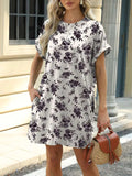 Printed Round Neck Short Sleeve Mini Dress - Trendsi - Flyclothing LLC
