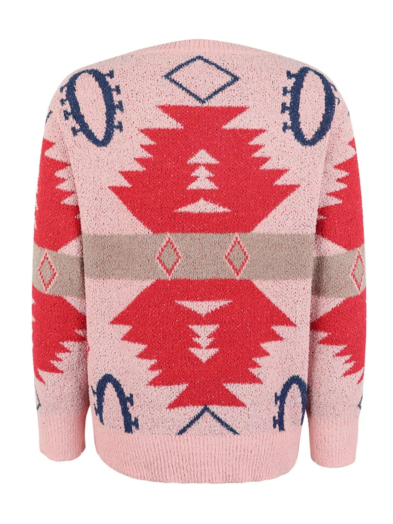 Geometric Round Neck Long Sleeve Sweater - Trendsi - Flyclothing LLC
