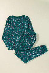 Candy Cane Print Round Neck Top and Pants Lounge Set - Trendsi - Flyclothing LLC