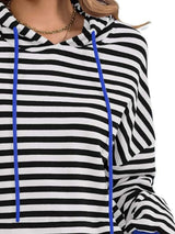 Drawstring Striped Long Sleeve Hoodie - Trendsi - Flyclothing LLC