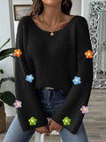 Flower Round Neck Long Sleeve Sweater - Trendsi - Flyclothing LLC