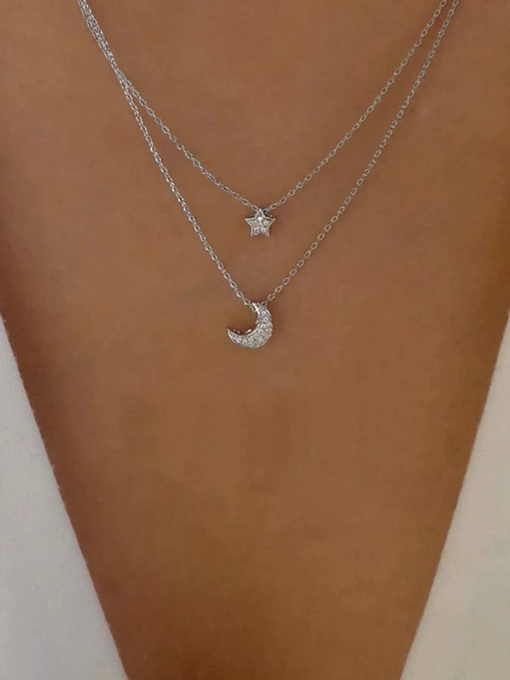 Double Layered Star and Moon Pendant Necklace - Trendsi - Flyclothing LLC