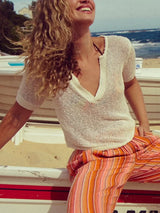 Notched Short Sleeve Knit Top - Trendsi - Flyclothing LLC