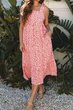 Geometric Print Knot Back Sleeveless Ruffle Hem Dress - Trendsi