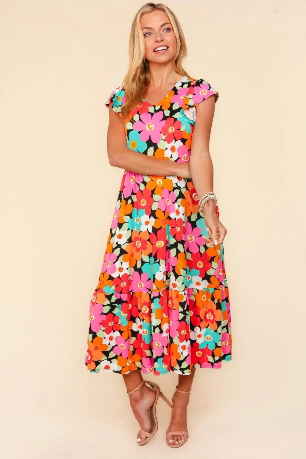 Haptics Floral Midi Dress with Side Pockets - Trendsi