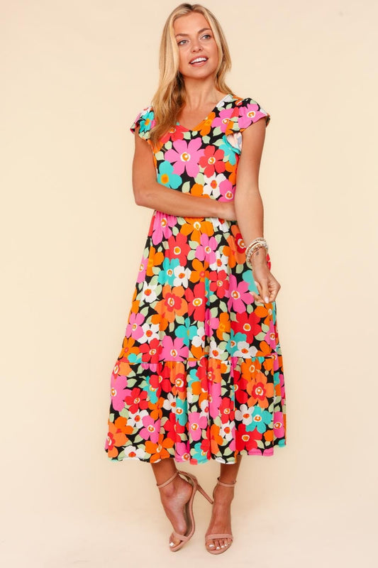 Haptics Floral Midi Dress with Side Pockets - Trendsi