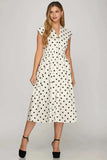 She + Sky Front Zip Polka Dots Cap Sleeve Midi Dress - Trendsi - Flyclothing LLC
