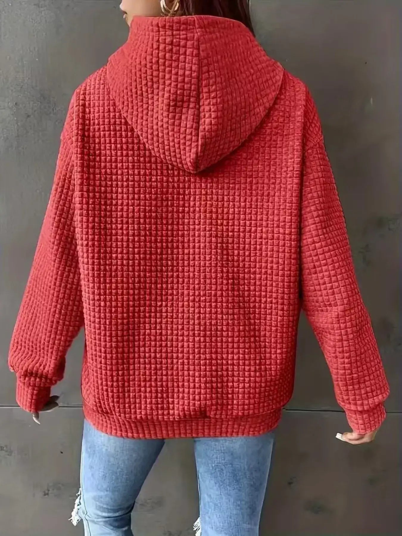 Textured Knit Drawstring Hoodie - Trendsi - Flyclothing LLC