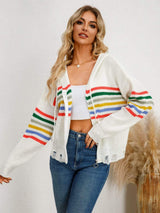 Drawstring Striped Dropped Shoulder Hooded Cardigan - Trendsi - Flyclothing LLC