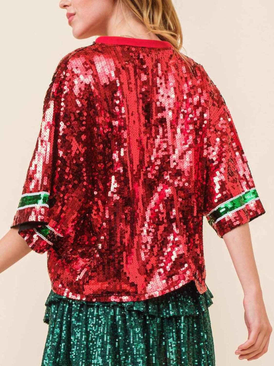 Sequin Round Neck Half Sleeve Top - Trendsi - Flyclothing LLC