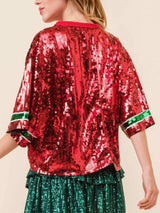 Sequin Round Neck Half Sleeve Top - Trendsi - Flyclothing LLC