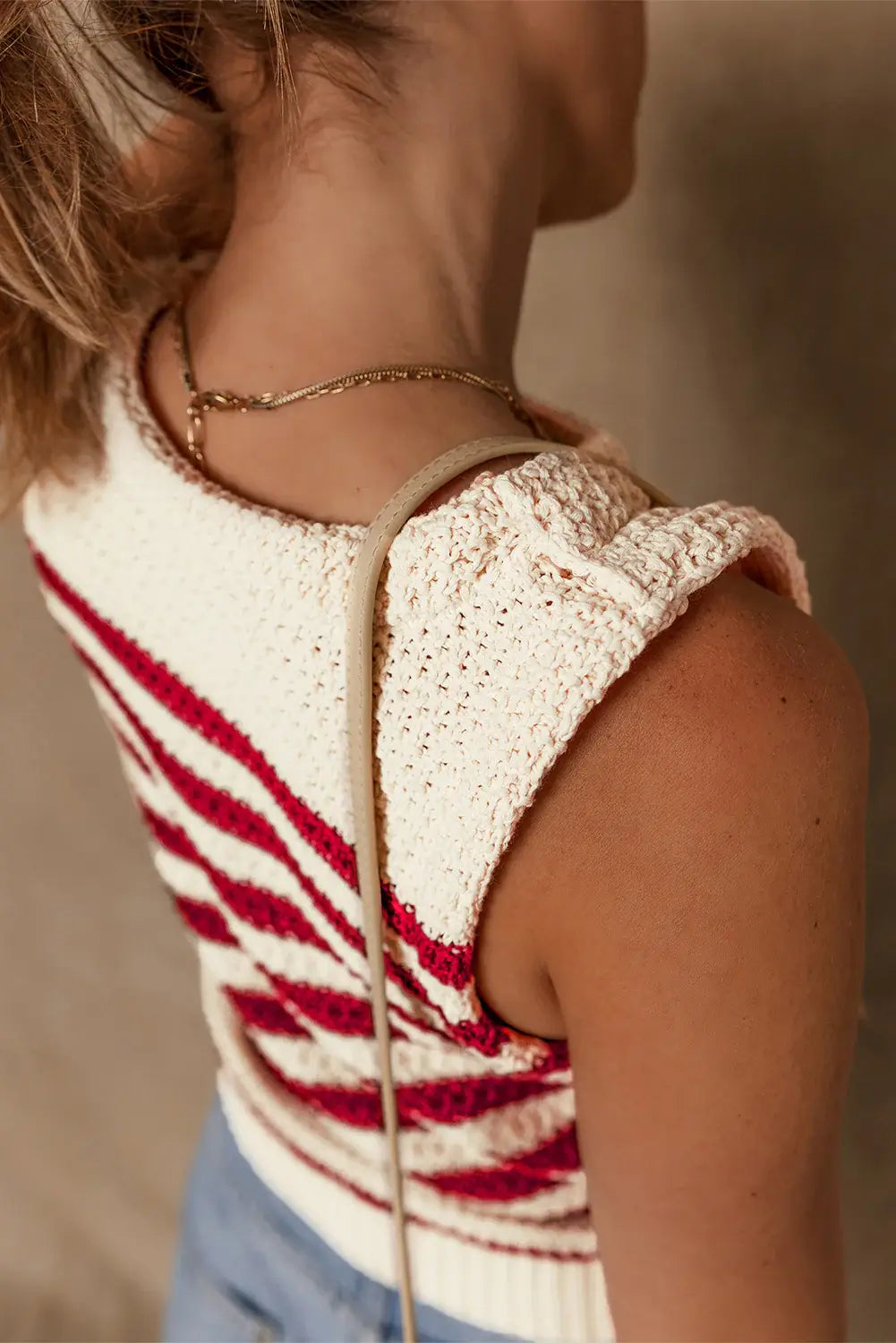 Stripe Textured Knit Ribbed Hem Sweater Tank - Trendsi - Flyclothing LLC