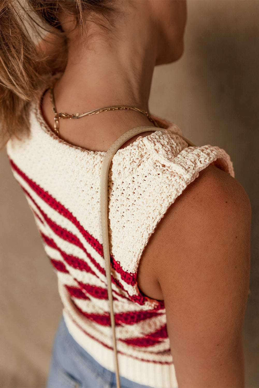 Stripe Textured Knit Ribbed Hem Sweater Tank - Trendsi - Flyclothing LLC