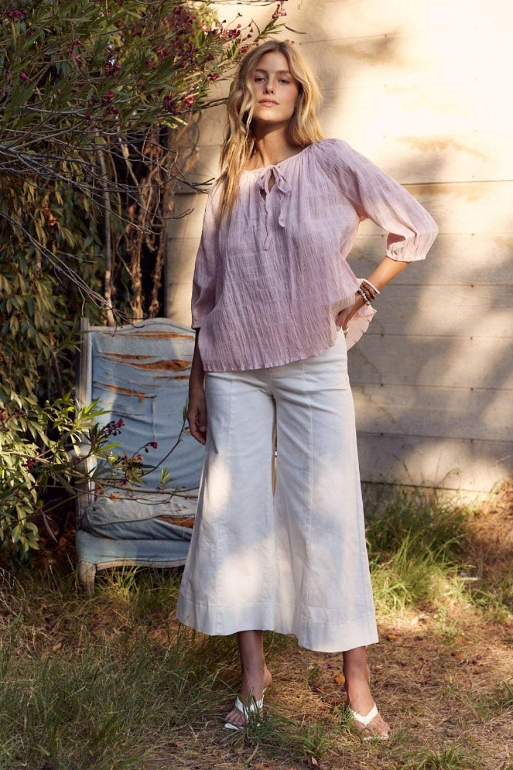 In February Textured Tie Neck Blouse - Trendsi - Flyclothing LLC