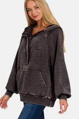 Zenana Acid Wash Fleece Kangaroo Hoodie - Trendsi - Flyclothing LLC