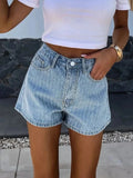 Rhinestone High Rise Denim Shorts - Trendsi