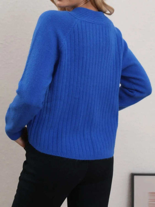 V-Neck Long Sleeve Sweater - Trendsi - Flyclothing LLC