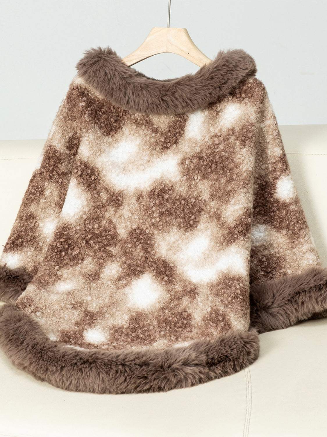 Furry Contrast Three-Quarter Poncho - Trendsi - Flyclothing LLC