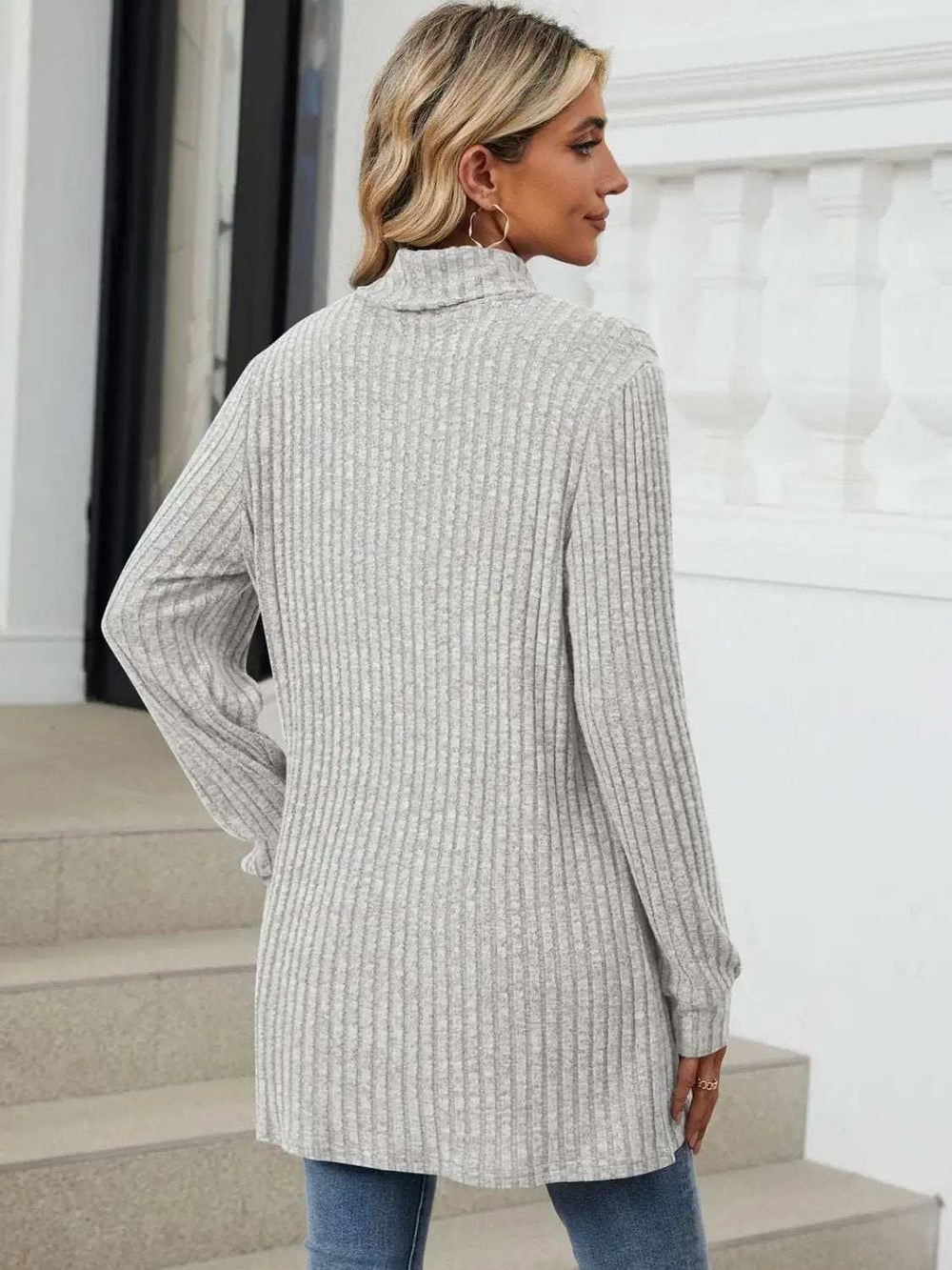 Ribbed Mock Neck Long Sleeve T-Shirt - Trendsi - Flyclothing LLC