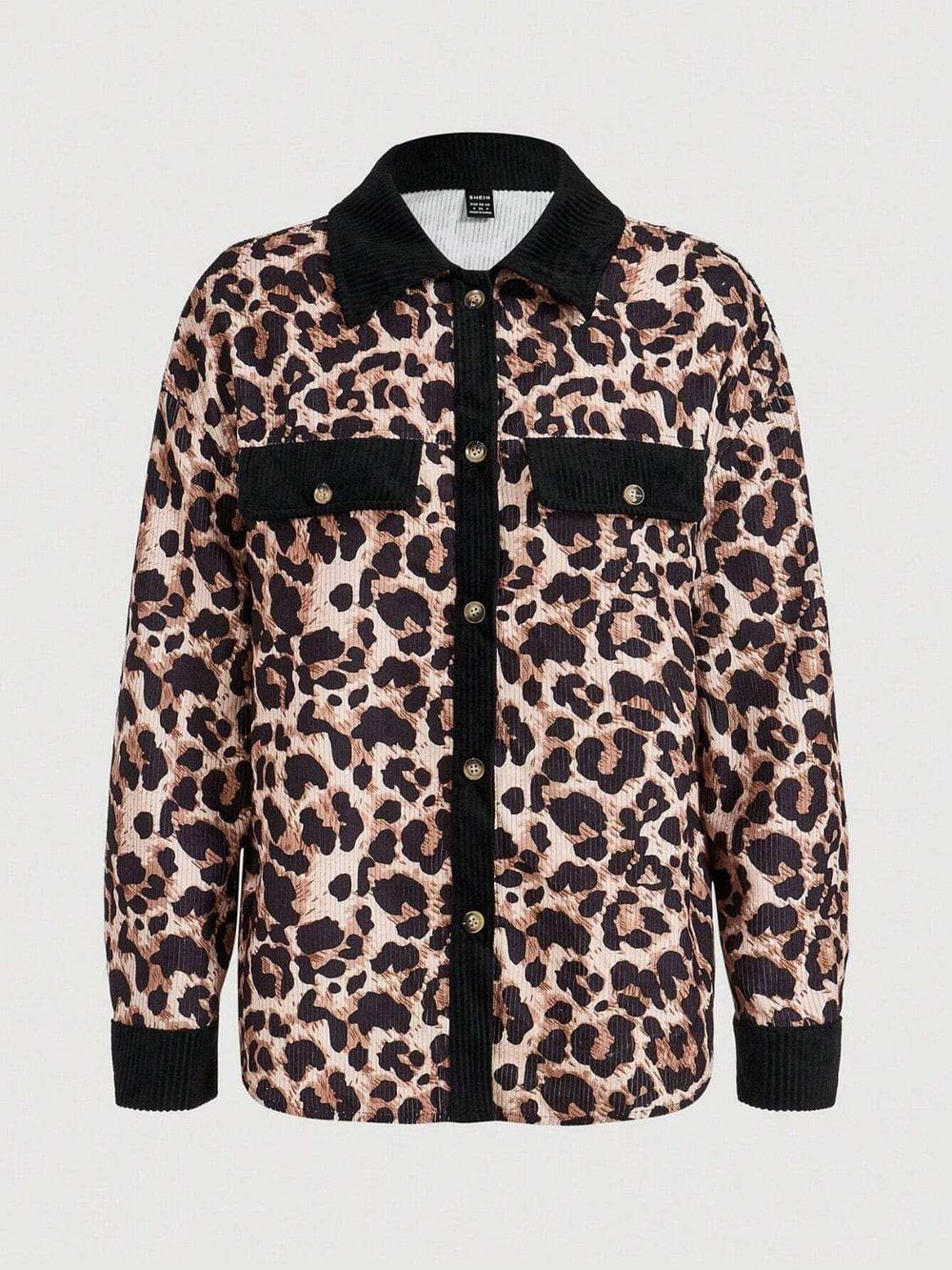 Leopard Collared Neck Button Up Shacket - Trendsi - Flyclothing LLC