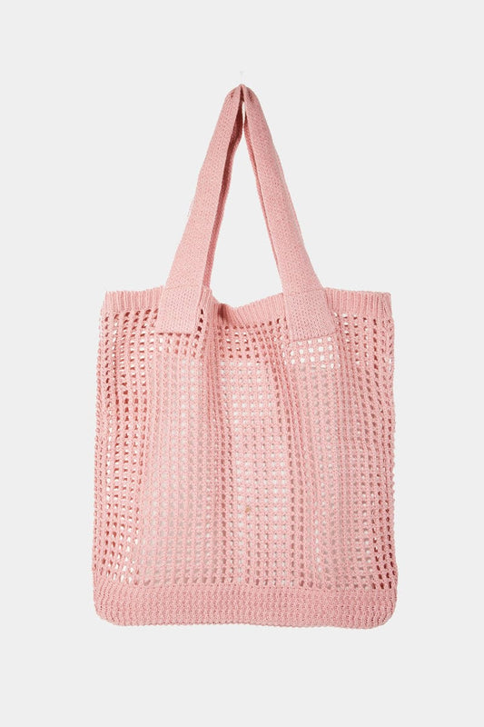 Fame Pointelle Knit Crochet Tote Bag - Trendsi