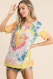 BiBi Tie Dye Print Short Sleeve T-Shirt with Raglan Sleeves - Trendsi - Flyclothing LLC