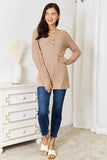 Double Take Notched Neck Ribbed Long Sleeve T-Shirt - Trendsi