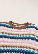 Contrast Round Neck Short Sleeve Sweater - Trendsi - Flyclothing LLC
