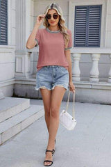 Round Neck Short Sleeve T-Shirt - Trendsi - Flyclothing LLC