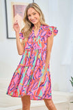 First Love Full Size Printed Ruffle Cap Sleeve Tiered Dress - Trendsi - Flyclothing LLC