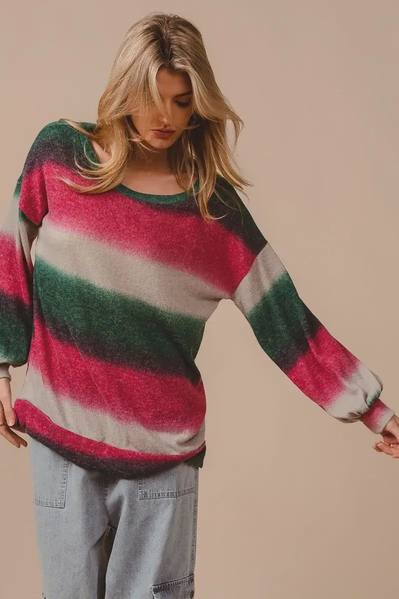 BiBi Striped Gradation Print Knit Top - Trendsi - Flyclothing LLC