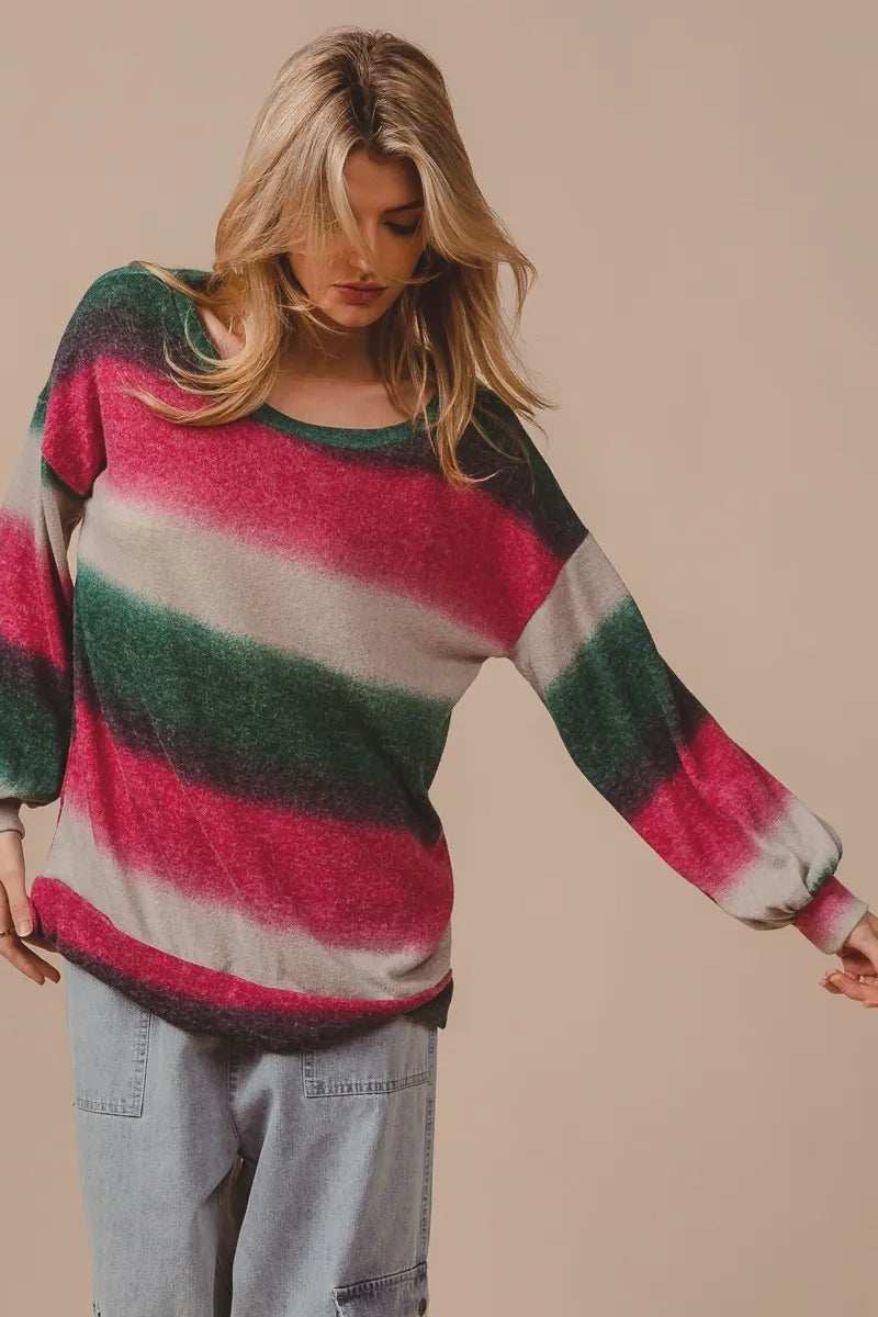 BiBi Striped Gradation Print Knit Top - Trendsi - Flyclothing LLC