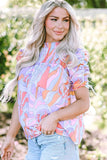 Smocked Round Neck Short Sleeve Blouse - Trendsi - Flyclothing LLC