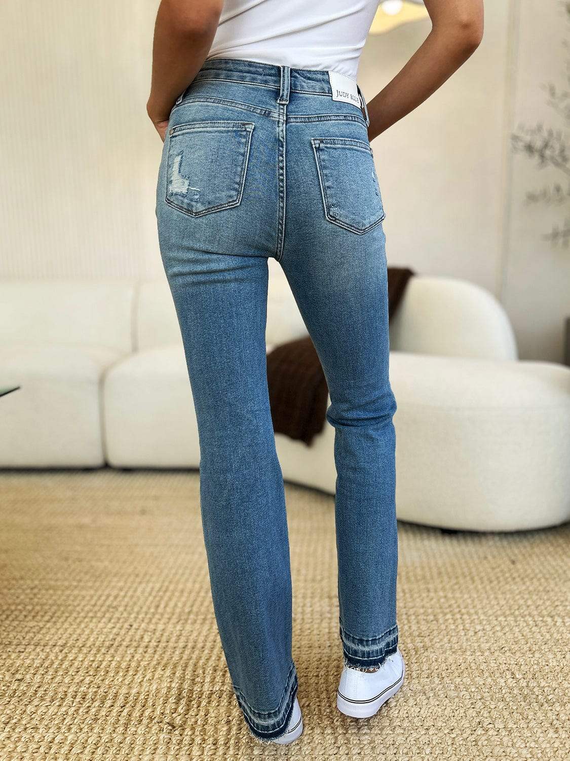 Judy Blue Full Size Mid Rise Destroyed Hem Distressed Jeans - Trendsi - Flyclothing LLC
