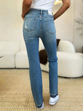 Judy Blue Full Size Mid Rise Destroyed Hem Distressed Jeans - Trendsi - Flyclothing LLC
