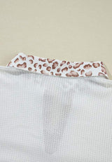 Waffle-Knit Leopard Johnny Collar Long Sleeve Top - Trendsi - Flyclothing LLC