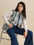 Printed Patchwork Contrast Piping Vest - Trendsi