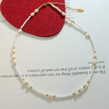 Titanium Steel Glass Bead Pearl Necklace - Trendsi - Flyclothing LLC