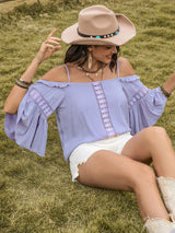 Square Neck Flare Sleeve Blouse - Trendsi - Flyclothing LLC