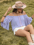 Square Neck Flare Sleeve Blouse - Trendsi - Flyclothing LLC