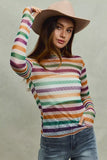 SO ME Mardi Gras Color Stripe Stretch Mesh Top - Trendsi - Flyclothing LLC