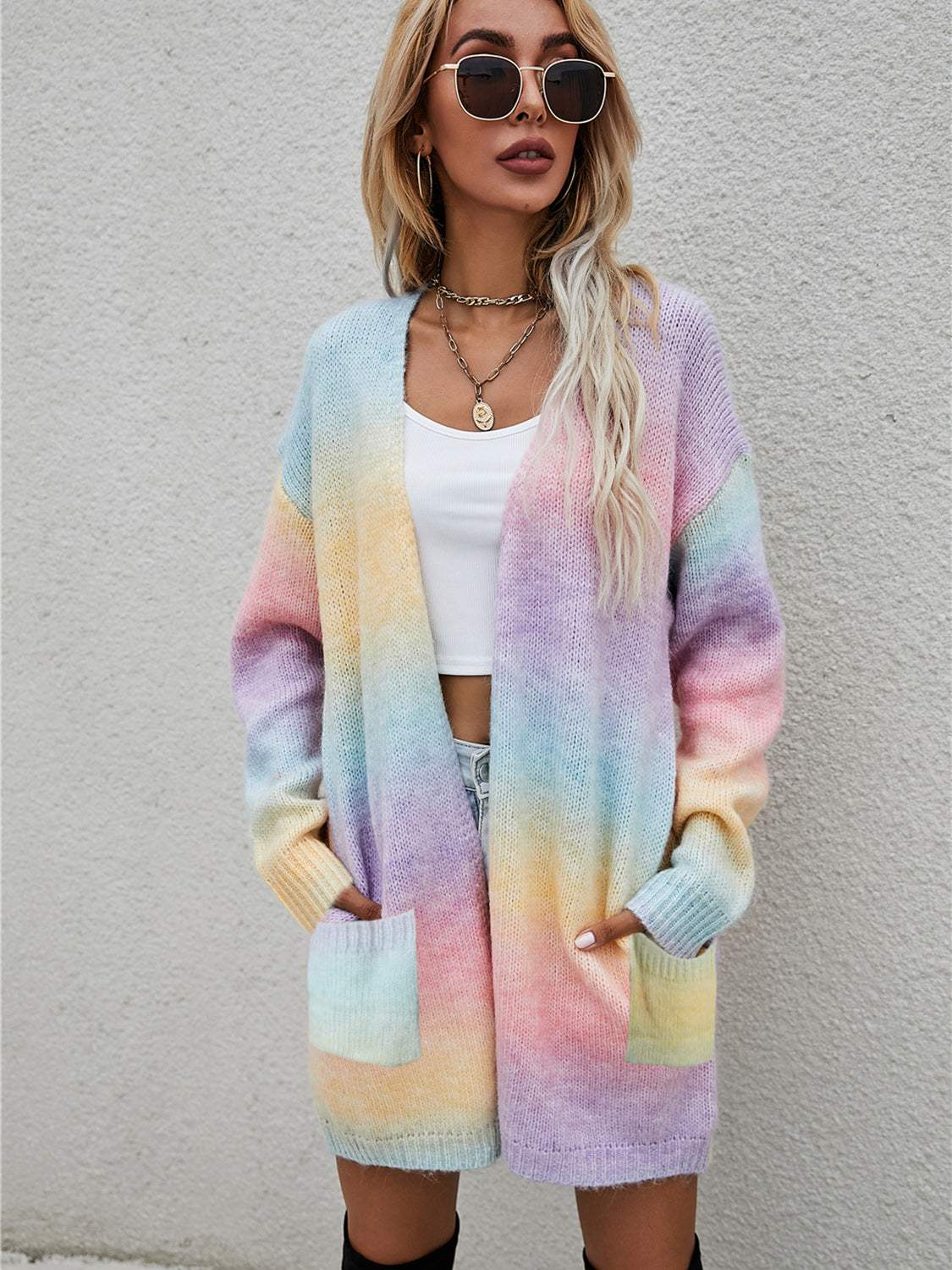 Angel Wings Full Size Pocketed Open Front Gradient Cardigan - Trendsi - Flyclothing LLC