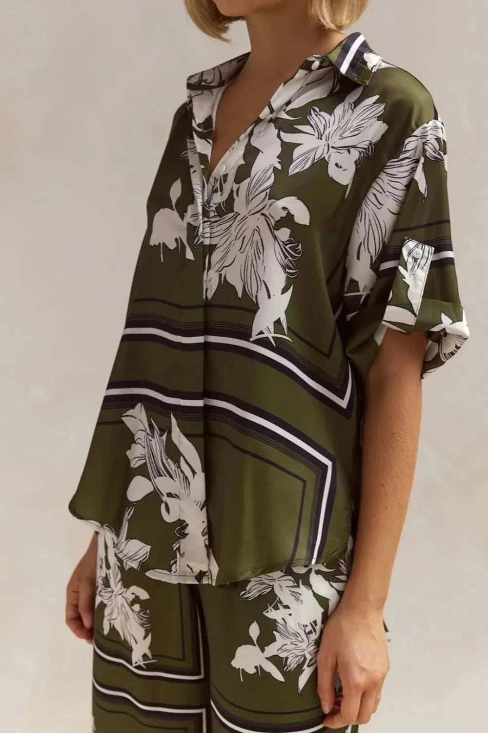 Printed Button Up Shirt and Pants Set - Trendsi - Flyclothing LLC