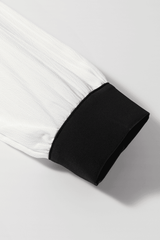 Contrast Notched Long Sleeve Blouse - Trendsi - Flyclothing LLC