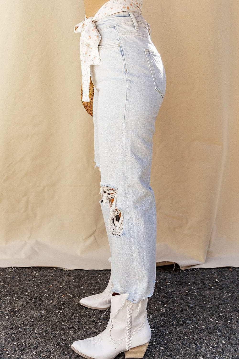 Distressed Raw Hem Jeans with Pockets - Trendsi - Flyclothing LLC