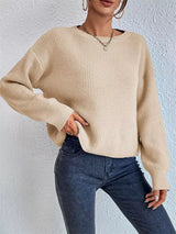 Ribbed Knit Dropped Shoulder Sweater - Trendsi - Flyclothing LLC