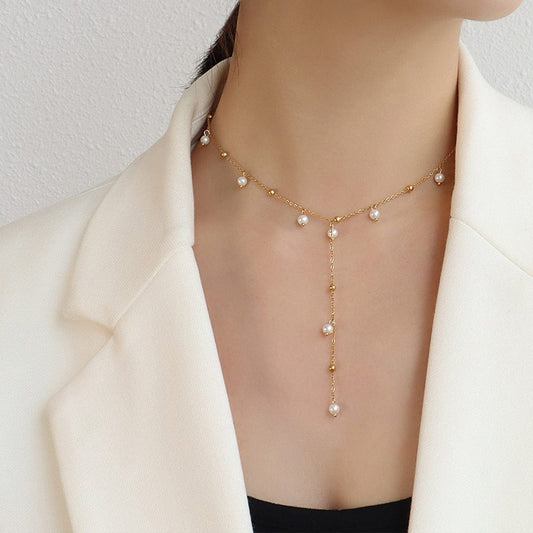 18K Gold-Plated Pearl Drop Necklace - Trendsi