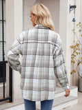 Pocketed Plaid Collared Neck Long Sleeve Shirt - Trendsi - Flyclothing LLC