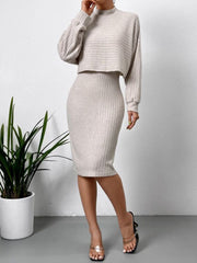 Mock Neck Long Sleeve Top and Wide Strap Dress Set - Trendsi